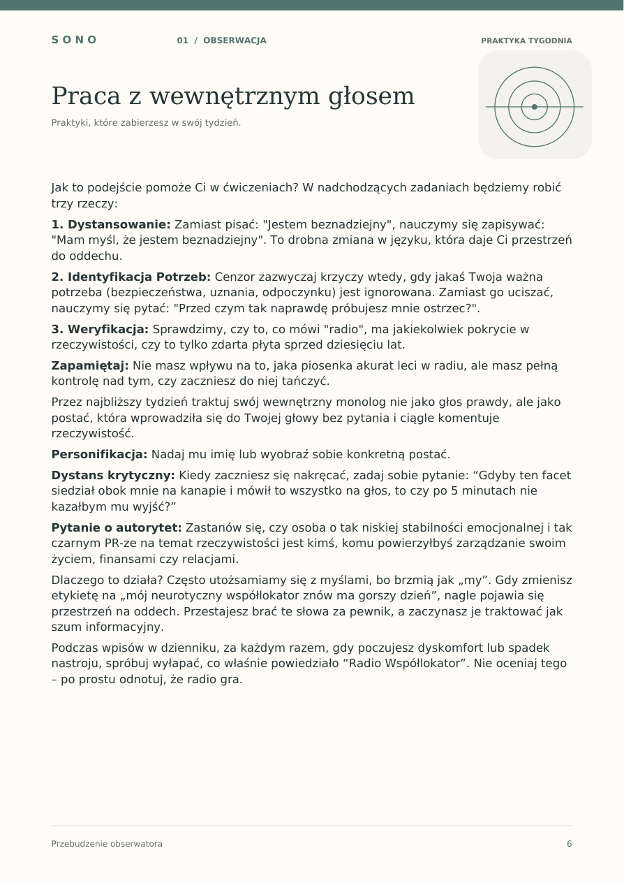 Strona praktyki tygodnia: praca z wewnętrznym głosem